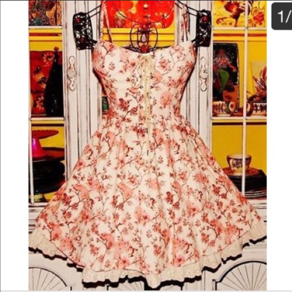 Betsey Johnson skull rose lace up corset dress -0